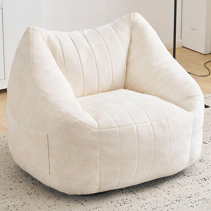 Giant Bean Bag Chair for Adults,Oversized Bean Bag with Filling Plush Fluffy,BeanBag Floor Sofa Chair with with Back Support for Living Room, Bedroom, Reading, Lvory