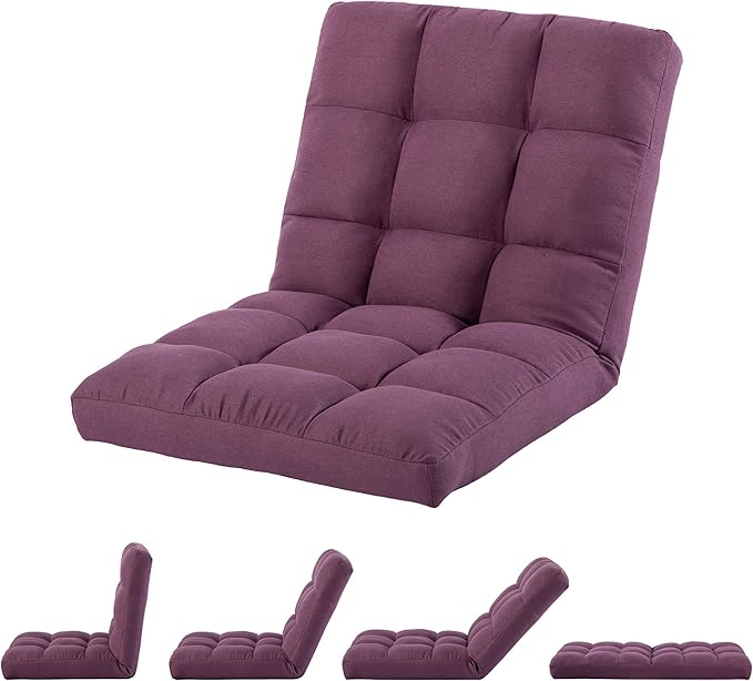 HOMYEDAMIC Folding Floor Chair with Back Support, Adjust Lay Flat Recliner Oversized Lounge Wide Lazy Boy Gaming Ergonomic Single Sofa Seat for Living Room Bedroom(Purple)