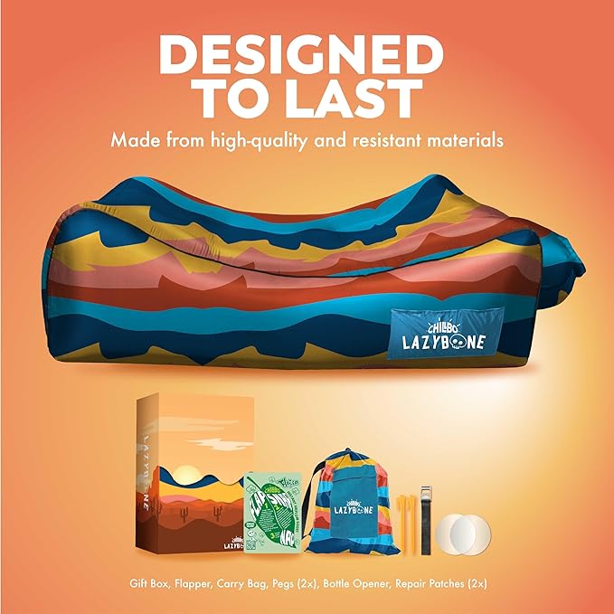 Chillbo Lazybone Inflatable Couch - Ultimate Inflatable Lounger for Maximum Chill - The Perfect Blow Up Couch for Music Festivals Or Inflatable Lounger for Camping - Desert Daydream