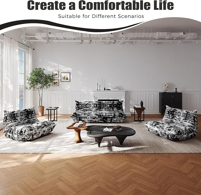 Selyteramy 3 Seat Oversized Bean Bag Chairs for Adults, Memory Foam Fireside Beanbag Couch, Comfy Bean Bag Lounger Lazy Sofa for Living Room, Bedroom, Playroom, Black Multi