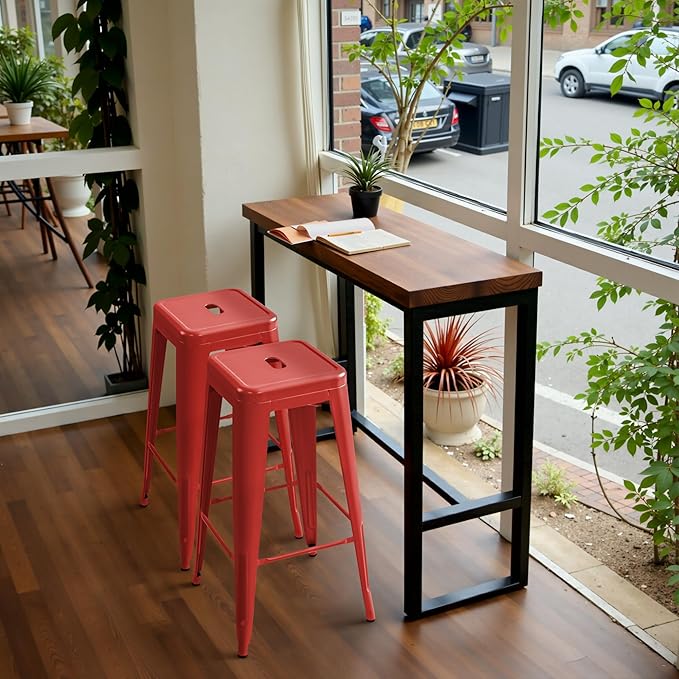 Furmax 30 Inch Metal Bar Stools Set of 4, Counter Height Backless Stools, Industrial Bar Chairs Patio Stool Stackable Backless Stool for Kitchen/Dining Room/Bistro/Patio Indoor Outdoor (Red)