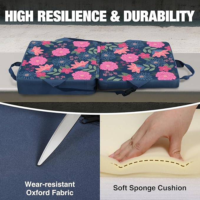 REDCAMP Portable Stadium Seat Bleacher Cushion, Folding Stadium Seats Ground Chair with Back for Camping Fishing Concert, Water Resistant, Black/Navy/Green
