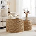 LZAREAL Farmhouse Round Coffee Table with Storage Boho Living Room Table with Lifting Top Hand-Woven Rattan Nesting Coffee Tables for Living Room, Natural