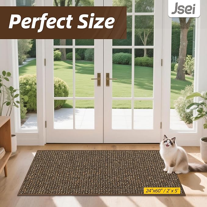 JSEI Dirt Trapper Door Mat 24"x60" Non-Slip Washable Entrance Mat, Dog Doormats, Absorbent & Fade-Resistant Floor Mats, Low Profile Welcome Mats for Entryway, Front Door, and Inside Entrance, Brwon