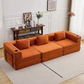 118" Oversized Convertible Floor Sofa Bed, Boneless Foldable Mattress Cloud Couch with Pillow Back & Armrest, Fold Out Floor Couch with Cup Holder for Living Room Bedroom Lounge, Corduroy, Orange