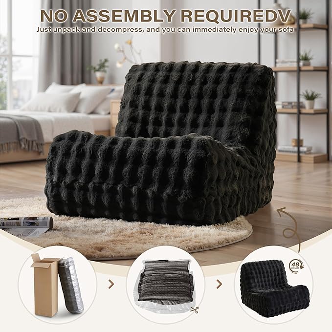Bean Bag Chairs for Adults,Comfy Small Bean Bag Sofa with Back Support,Dark Grey Memory Foam Bean Bag Chair for Kids,Faux Fur Fireside Beanbags Lazy Sofa for Bedroom,Dorm,Apartment,Living Room