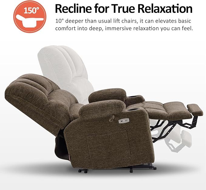 MCombo Oversized Power Lift Recliner Chair for Elderly, Lift Chair with Heat and Massage, Lift Recliner for Big and Tall, Cup Holders, USB & Type C Ports, Fabric R7092 (Mocha, Oversize)