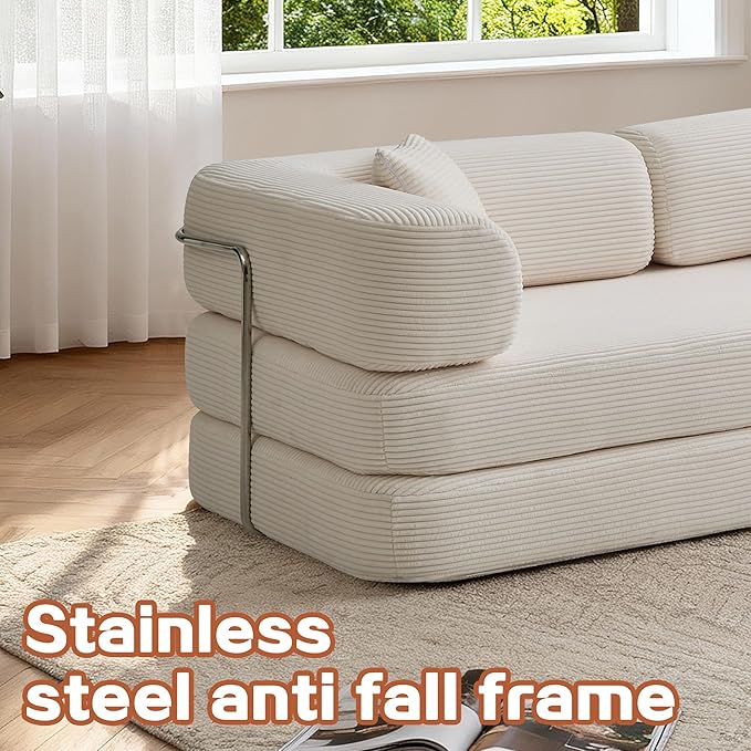 KEIKI 75" Modern Floor Sofa Bed with Convertible Blanket Pillow,Enhanced Frame Stability,Compressed Couch for Living Room Bedroom