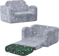 MeMoreCool Kids Dinosaur Couch – Foldable Toddler Chair, Glow-in-The-Dark Flip-Out Sofa, Convertible Lounge Seat for Boys Ages 1–3, Plush Fold-Out Kids Lounger with Washable Cover (Gray)