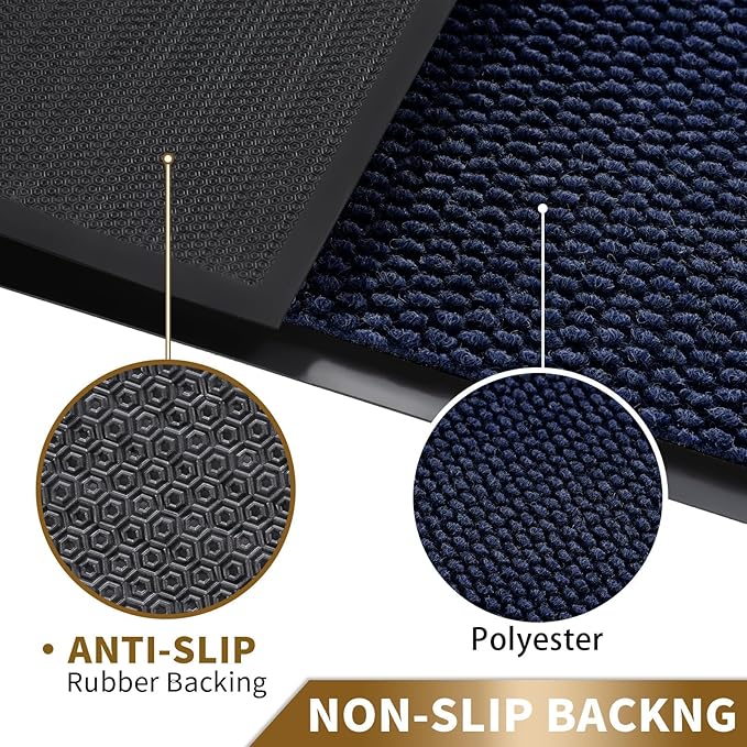 Yimobra Doormat Outdoor Indoor Entrance 47 x 24, All-Season All-Weather Front Door Mat, 100% Waterproof Welcome Matt for Floor Garage Outside Entry, Stain and Fade Resistant,Navy Blue