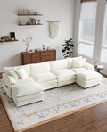 RENDGO 143" Modular Sectional Sofa, Chenille Cloud Couch for Living Rooms & Apartment, Deep Seat Comfort, Flexible U-Shape Combination Sofa for Family Guest Rooms,2 Ottoman,Beige