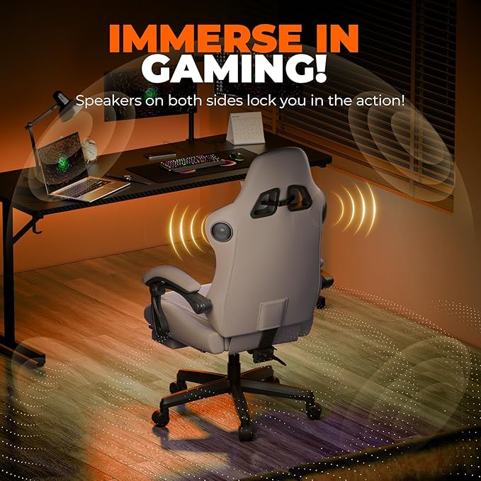 GTPLAYER Gaming Chair with Speakers, Video Game Chairs with Footrest, PC Game Chairs for Adults - Padded High Back Ergonomic Reclining Silla Game, Linkage Armrest, Ace Pro, Cream