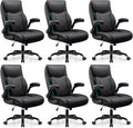 BESTFAIR Office Chair,Ergonomic Office Chair with Lumbar Support for Lower Back Pain Relief, Executive Leather Chair with Padded Flip-up Arms, Wheels and Adjustable Armrests, Black Pack of 6