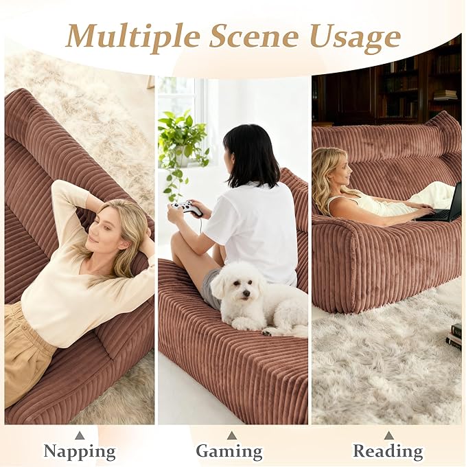 Bean Bag Chairs, Giant Bean Bag Chair for Adults, Memory Foam Lounge Chair, Comfy Lazy Floor Chair, Bean Bag Sofa for Living Room, Bedroom and Office, Loveseat Bean Bag (Brown)