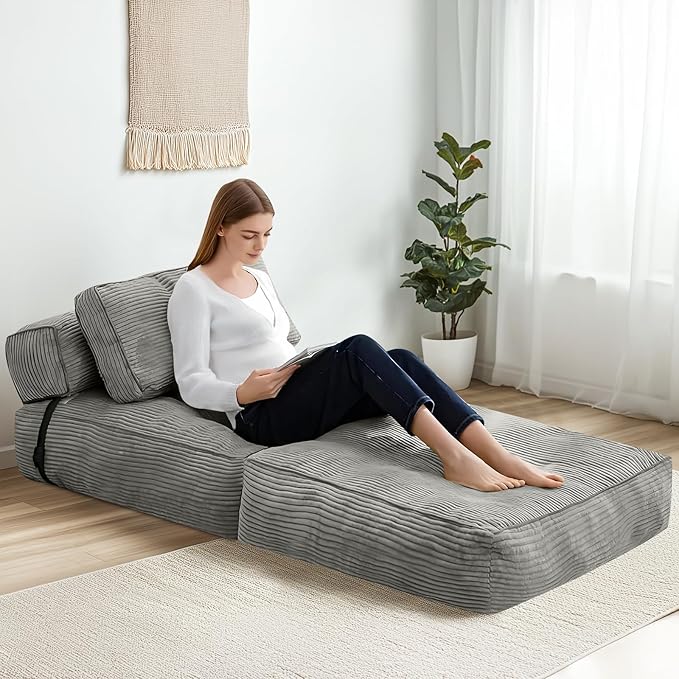 tantohom Folding Sofa Bed, Convertible Sleeper Chair with Pillow Foldable Mattress with Back Support,Space-Saving Sofa for Living Room,Bedroom (Gray)