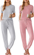 Ekouaer Pajamas for Women Set 2 Pack Lounge Set Short Sleeve Pjs Joggers Long Pants Loungepwear with Pockets