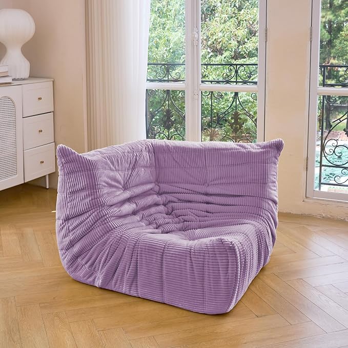 N&V Fireside Corner Chair, Mid Century Armless Floor Sofa, Soft Premium Corduroy Floor Lounge Chair, Foam Sofa Accent Chair for Living Room Bedroom and Office (Lavender)