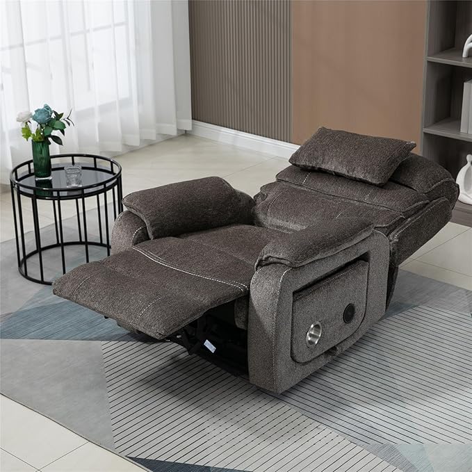 Large Recliner Chair for Elderly | 6ft Tall and Big Man 400lbs | Chenille | Power Lift, Lay Flat, Stand Up, Wireless Charging Device, Extended Footrest, Massage Heat, Cup Holder, Lumbar Pillow