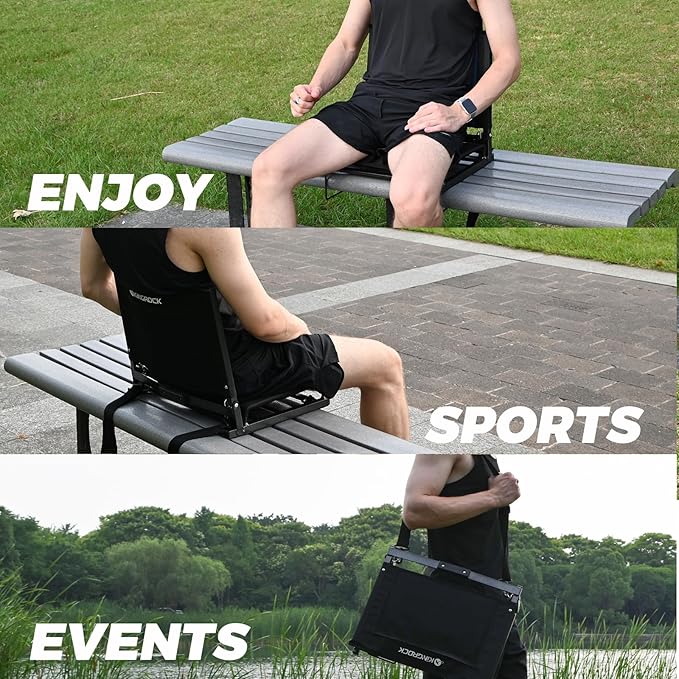 KINGROCK Stadium Chair for Bleachers with Back Support Portable Folding Bleacher Seat Cushion Padded Backrest 2 Hooks Lightweight for Sports Games Concert