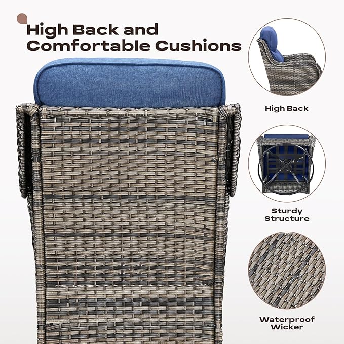 Rilyson Outdoor Patio Furniture Set - Weather Resistant Wicker,High Back,6 inch Cushions,4 Piece Patio Furniture Set with Swivel Rocker Chairs and Ottomans for Deck Porch Yard,Mixed Grey/Blue