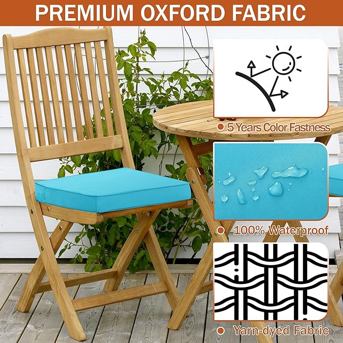 4 Pack Outdoor Chair Cushions 19 x 19 Inch Waterproof Patio Chair Cushions with Tie 5 Year Color Fastness Thick Outdoor Seat Cushion for Garden Lawn Patio Furniture Teal