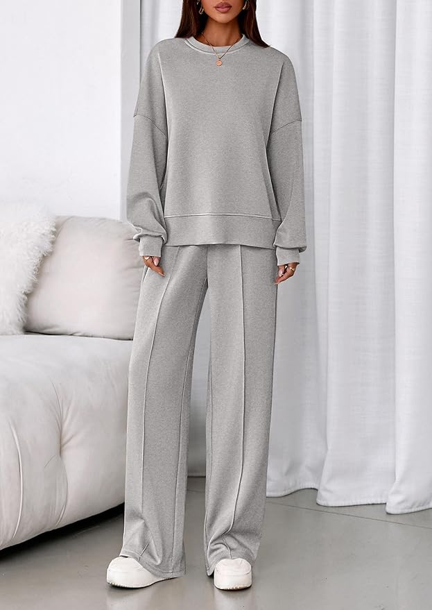 PRETTYGARDEN 2 Piece Sets For Women Fall Trendy Long Sleeve Sweatshirt Wide Leg Pants Loungewear Set Matching Sweatsuit