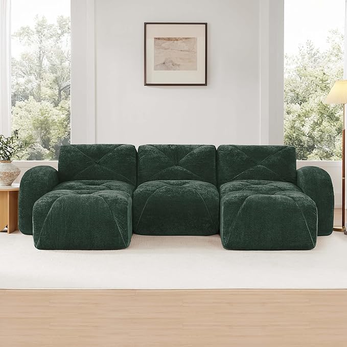 Modular Sectional Sofa with Free Combination,Boneless Floor Couch for Living Room & Lounge,Velvet 3-Seater Sectional Couch with 2 Ottomans,No Assembly Needed