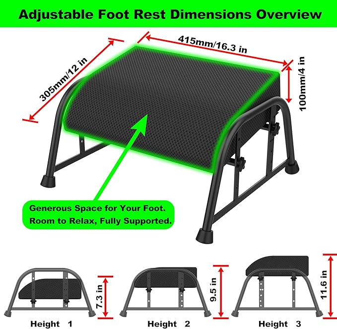 Foot Rest for Under Desk at Work, 10-Level Height Adjustable Ergonomic Foot Stool with Removable Soft Memory Foam Pad, Office & Gaming Desk Accessories for Leg Support（Black 2 USE