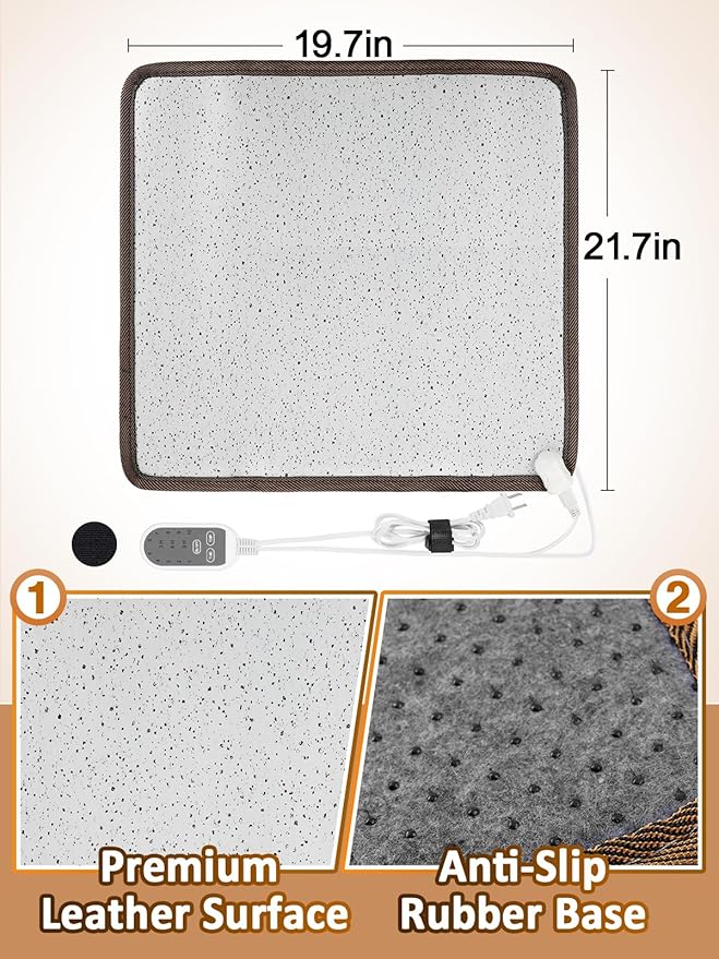 Heated Floor Mat - White Foot Warmer Under Desk, 19.7x21.7in Heated Feet Rest for Home Office Desk, Winter 110V Electric Heating Pad with 3 Timers & 10 Adjustable Temperature