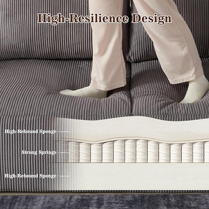 79" Modular Loveseat Cloud Couch, Memory Foam Boneless Double Sofa, Comfy Upholstered Corduroy Frameless Furniture, No Assembly Required Small Couch for Apartment, Living Room, Office House, Grey