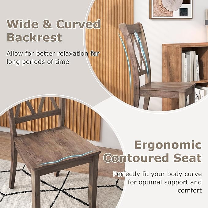 Giantex Set of 4 Dining Chairs, Rubber Wood Dining Room Side Chair w/Ergonomic Seat, Armless Chair for Home Kitchen, Dining Room, Brown