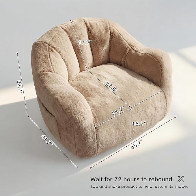 Homkdom Bean Bag Chair, Giant Bean Bag Chair for Adults, Shell-Shaped Bean Bag Couch with Armrests & Side Pockets, Comfy Beanbag Lazy Couch Reading Chair for Bedroom, Living Room, Khaki