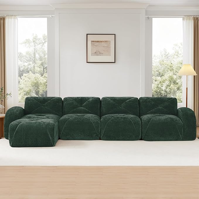 Modular Sectional Sofa with Free Combination,Oversized Boneless Floor Couch for Living Room & Lounge,Velvet 4-Seater Sectional Couch with Ottoman,No Assembly Needed
