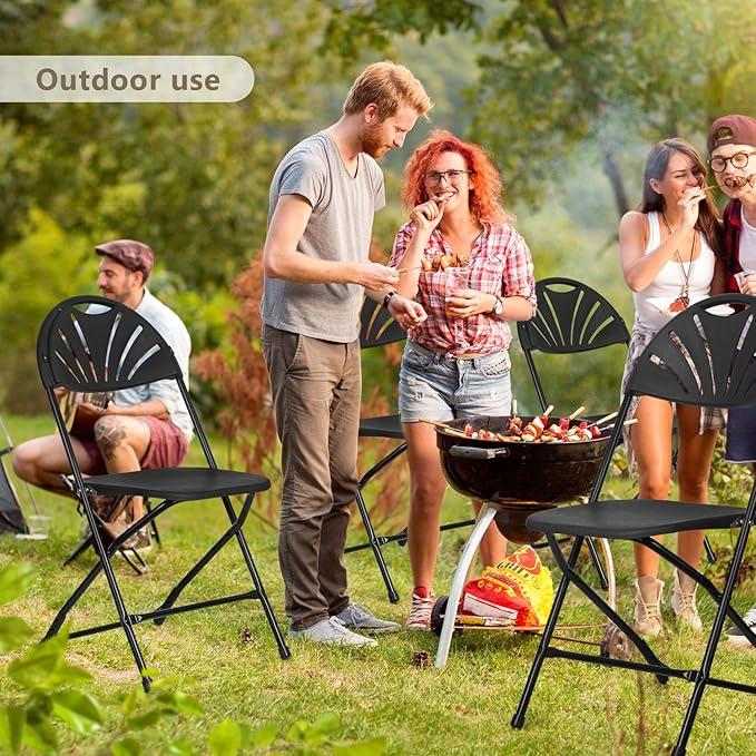 Folding Chairs 10 Pack, Heavy-Duty Plastic Foldable Chairs with Sturdy Metal Frame, 350 lbs Capacity, Fashion Stackable Portable for Weddings, Parties, Office, Indoor, Outdoor Events, Black