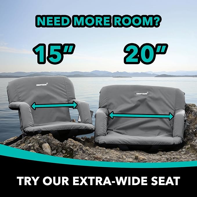 Driftsun 2 Pack Standard Size Stadium Seats with Back Support - Deluxe Foldable Stadium Chairs for Bleachers - Folding Waterproof Sport Chair - Easy to Transport