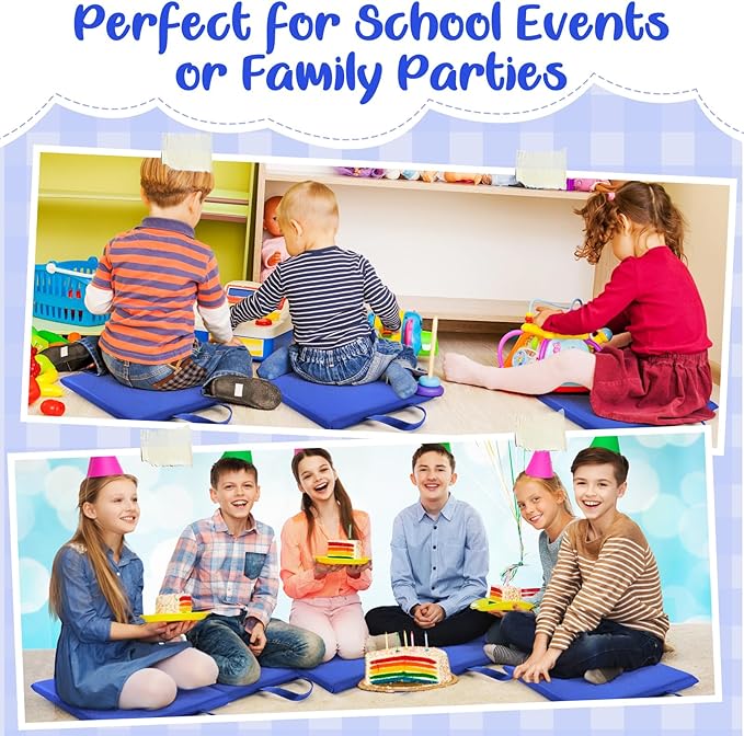 Suzile 12 Pcs 12'' Square Floor Cushions for Kids Classroom Flexible Floor Seating Elementary with Handles Classroom Carpet Cushions for Adults Toddlers Daycare Preschool School