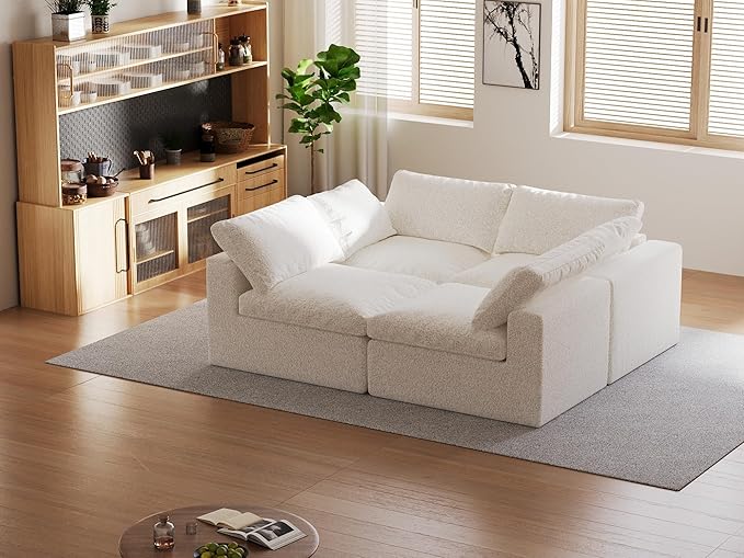 140’’ Oversized Boneless Couch for Living Room, Cloud Couch Modular Sectional Free Combination with Washable Cushion Cover, No Assembly Required, White (4-Seat)