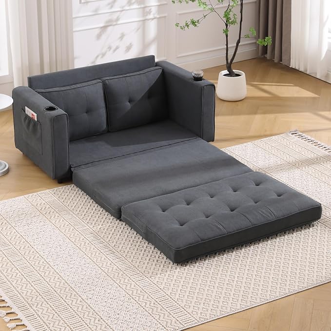 oaaktu 57-Inch Velvet Full Size Sleeper Sofa Couch with Pullout Bed,Convertible Pull Out with Golden Decorative Strip and Adjustable Backrest for Small Spaces,Apartment, Guest Room, RV (2325dark gray)