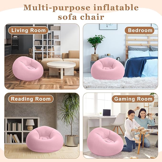 Realspring 6 Pcs Inflatable Bean Bag Chairs for Adults with Electric Air Pump, Blow up Couch Folding Portable Inflatable Couch Lazy Sofa for Outdoor Movie Nights Camping Room (Pink)