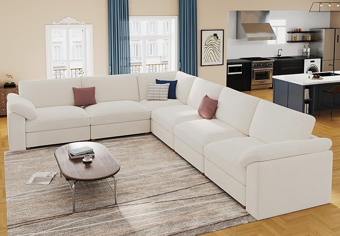 EASE MOOSE Oversized L Shape Sectional Couch,Extra Large Deep seat Sectional Modular Sofa for Living Room,White