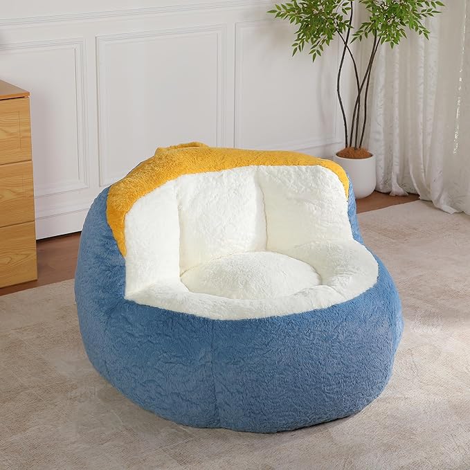 KEIKI Oversized Bean Bag Chairs, Bean Bag Couch for Adults and Kids, Large Reading Chair, Multicolor Faux Fur Floor Sofa for Reading, Playing or Relaxing