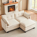 Amsleekey Modular Sectional Sofa, 76.5" L-Shaped Corduroy Comfy Sectional Couches for Living Room, 2-Seater Cloud Couches with 1 Movable Ottoman, Flexible Combination Modern Deep Seat Sofa (Beige)