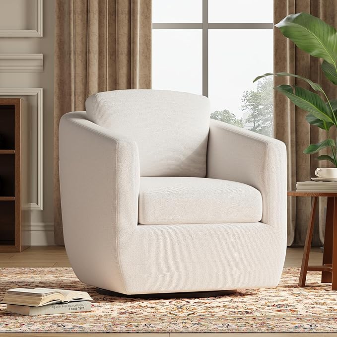 MALOL 360° Swivel Accent Chair Set of 2 with Pillow - Comfy Living Room Armchair No-Sag Foam & Sturdy Metal Base, Fully Assembled Swivel Accent Single Sofa for Bedroom Living Room, Office, Beige