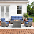 Pugire Luxury High Back Patio Furniture Set with 6-Inch Thick Cushions, 4-Pieces Outdoor Furniture with Swivel Chairs, Wicker Conversation Set for Porch, Balcony, Deck and Yard, Grey/Blue