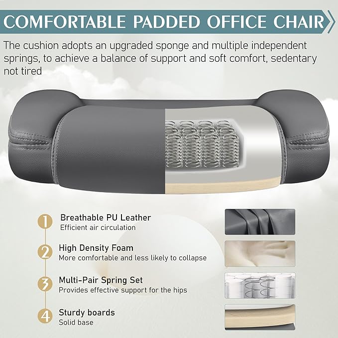 Leather Office Chair, PU Home Computer Desk Chairs with Ergonomic Back Support, 360°Swivel Free, Small Gaming Chair with Wheels and Adjustable Armrests, for Short People Use