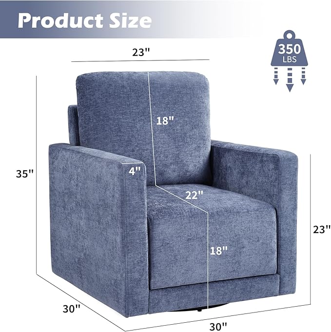 INZOY Swivel Accent Chair with Hidden Storage, Comfy 360° Swivel Chair, Upholstered Chenille Square Chair for Living Room Bedroom Small Spaces, Fully Assembled, Blue