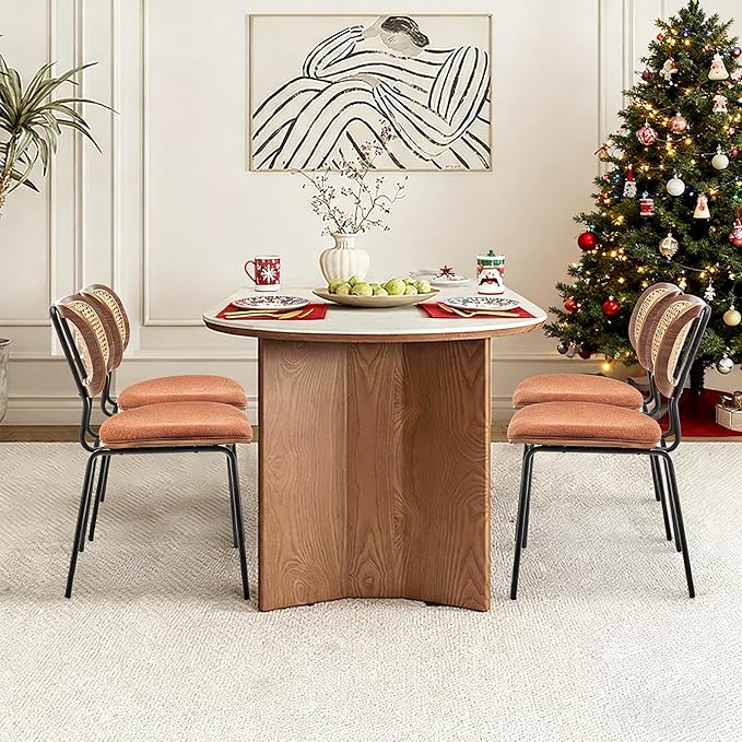 HOCEWI Rattan Dining Chairs Set of 2, Christmas Decoration Mid Century Modern Dining Chairs with Cane Back for Kitchen Dining Room, 19 Inch Fabric Orange
