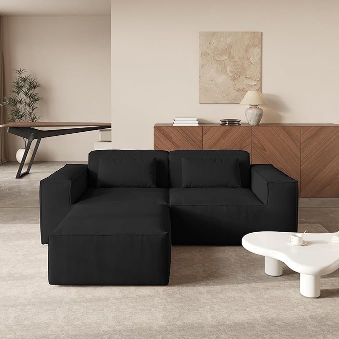 JACH 86.62" Modular Sectional Couch, Huge Plus Love Seat Sofa, Modern Comfy Cloud Couches with Reversible Chaise Ottoman, Sofa Furniture for Living Room, Office, Apartment, Black