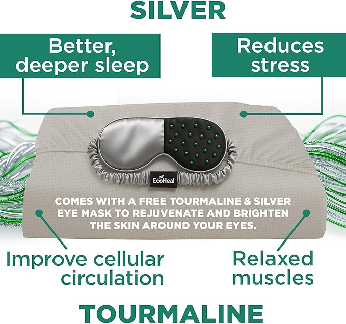 Luxury Tourmaline Grounding Sheets Queen 20% Silver Fiber, 76% Tourmaline Cotton, 4% Silk, SGS Quality Certified Grounded Well Bed Sheet - Conductive Earth Fitted Sheet for Better Sleep, Beige