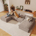 136" Cloud Sectional Couch with U-Shaped Chaise,Corduroy Viral Boneless Sofa with Ottoman,Memory Foam Couches in a Box with Deep Seat for Living Room,No Assembly Required (Camel,Left-Facing Chaise)